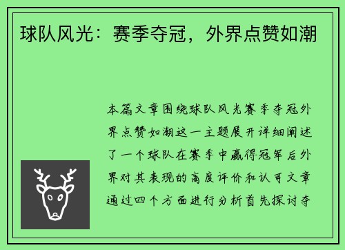 球队风光：赛季夺冠，外界点赞如潮